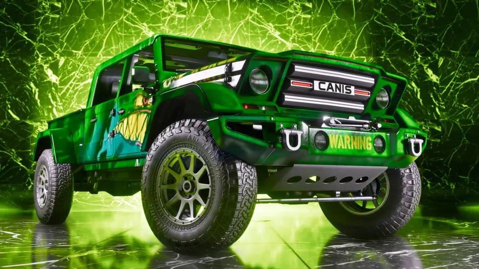 A green off-road truck from One-Eyed Willie's.
