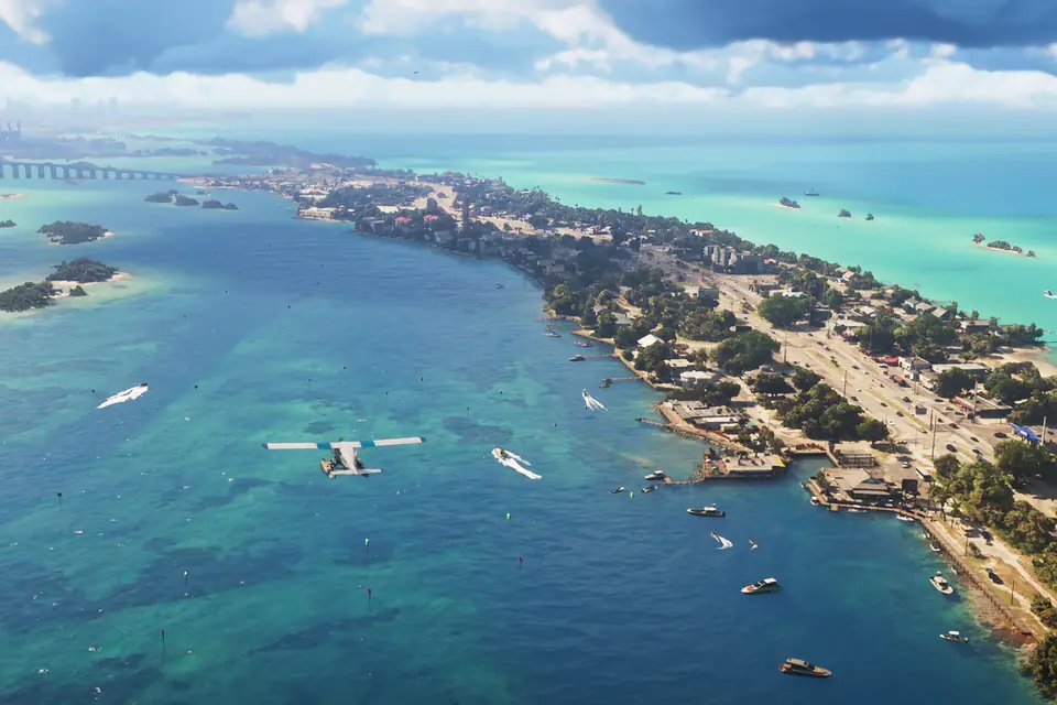 An aerial view along an island in the Leonida Keys.
