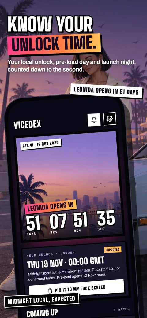 Vicedex unlock time: a countdown to your local unlock.